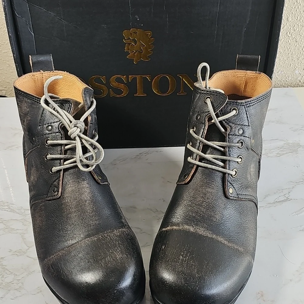 OSSTONE Moto Boots lace-up Leather Chukka Boots.